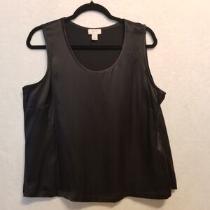 Yvos XL Top Black Satin Silk Front Jersey Knit Cotton Back Elevated Basic Gothic